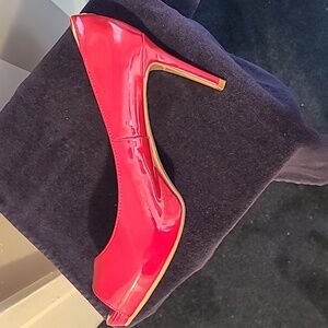 **LOWEST PRICE!** BOSS LADY RED PEEP TOE LIZ CLAIBORNE 👠 HEELS SZ 9.5